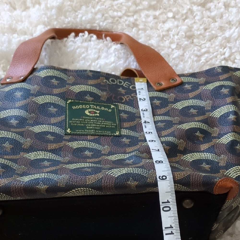 Brown and Blue Camouflage Tote with Leather Straps - Picture 8 of 11